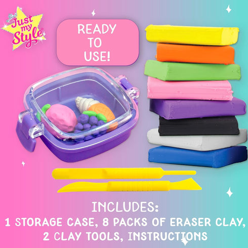 8 6 Just My Style Mini Eraser Maker Sculpt and Design Custom Erasers with Unique Eraser Clays, Tools, and Storage Case