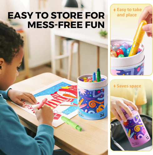 1-3, 12 Jar Melo Glitter Crayons for Toddlers Non-Toxic Washable Crayons for Kids, Ultra-Silky and Twist, Ideal