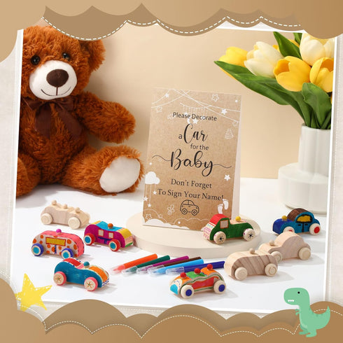 32 12 WinnerWhy Baby Shower Game Sign Kit Includes Unfinished Wooden Car Blocks, Markers, and a Prize Decoration Sign
