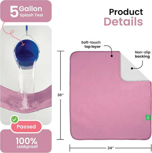 34" 36" Pack 4) IMPROVIA Washable Underpads, Heavy Absorbency Reusable Incontinence Pads for Kids, Adults, Elderly