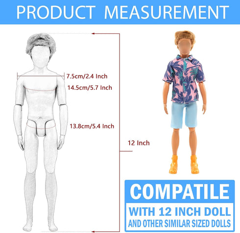 Miunana Lot 12 Items Boy Doll Clothes for 12 Inch Male Doll, 5 Sets Fashion Casual Wear with 3 Pairs of Shoes