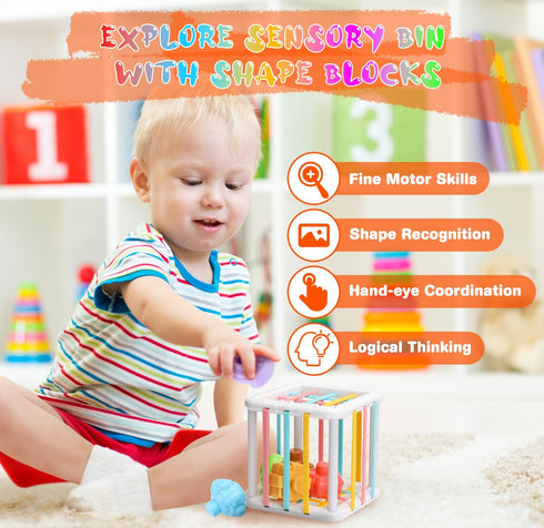 6 to12 7 in-1 6-9-12-18 1-3Gift Baby Toys Months, Montessori Toy for Month Old with Pull String Toy, Sensory Bin Toys
