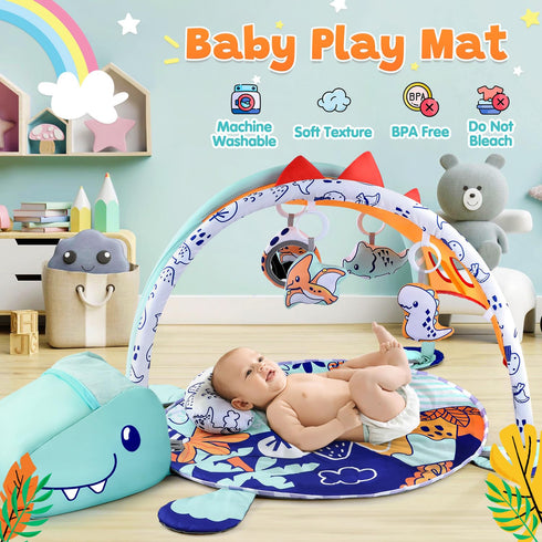 4-in-1 Tummy 4 1 PLAY Baby Play Mat - Dinosaur Baby Gyms & Playmats Time Mat Washable, Baby Activity Center