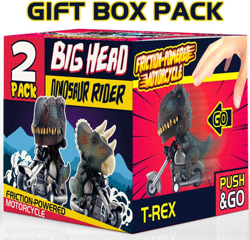 DINOBROS Dinosaur Toy Cars 2 Pack, Friction Powered Motorcycle Game with T-Rex and Triceratops