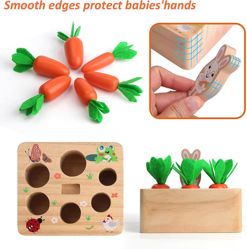 SKYFIELD Carrot Harvest Game Wooden Toy for Baby Boys and Girls 1-3, Educational Shape Sorting Matching Puzzle Gift Toy