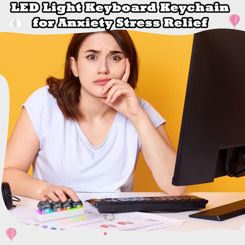 LED Light Keyboard Fidget Toy - Stress Relief Clicker with Keychain