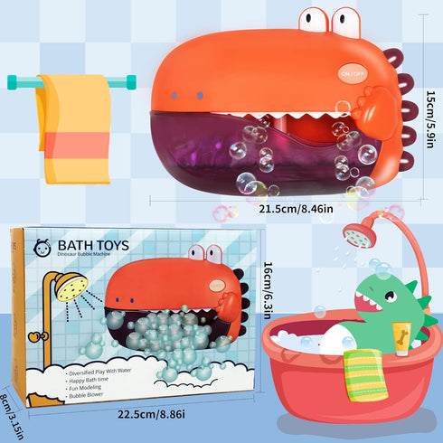 Grechi Dinosaur Bath Toys, Automatic Bubble Machine for Baby Bathtub, Plays 12 Children’s Songs, Gifts for Toddlers