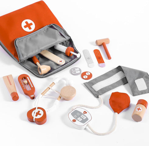 UMU Doctor Kit for Kids, 14PCS Wooden Pretend Toy Doctor Playset for Toddlers, Montessori Dentist Kit