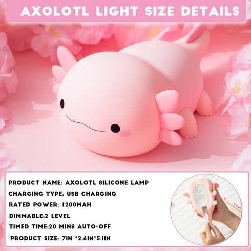 Kids,Dimmable HAPPYBAG Axolotl Night Light,Cute Axolotl lamp Gifts for Silicone Animal Nursery Night Light,Kawaii