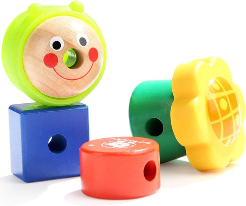 TOP BRIGHT Wooden Lacing Beads for Toddlers, Kids Fine Motor Skills Montessori Toys for 2 Year Old Birthday Gifts