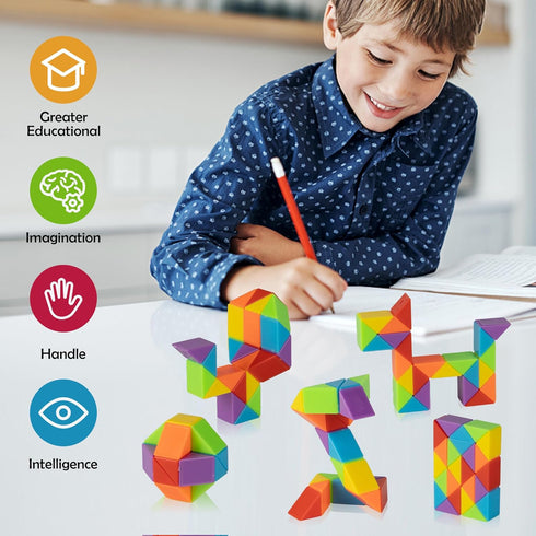 Ganowo Medium Snake Cube - 4 Pack Twist Puzzle Stress Relief Sensory Toys, Stocking Stuffers for Kids