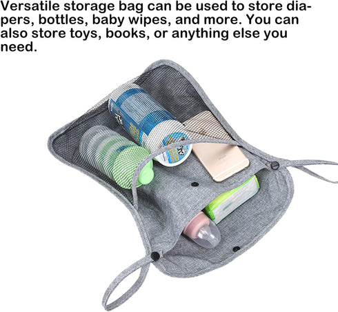 Dogxiong Portable Stroller Hanging Bag, Organizer with Two Storage Pockets for Baby Cloth, Bottle, Toy, Grey