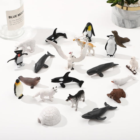 ONEST 25 Pieces Mini Arctic Animals Figurines Set, Polar Animal Toys for Kids Birthday Gift