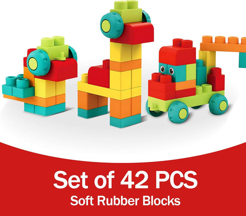 Soft Building Blocks STEM Montessori Toys, Large Construction Block Set with 42 Pieces and Storage for 12-18 Months