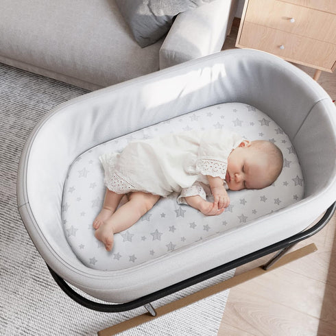 4 Pack Set, Bassinet Sheets & Waterproof Bassinet Mattress Pad Protector Viscose Terry, Universal Fit for Oval