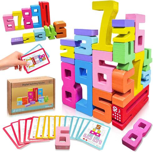 rytopt Wooden Number Building Blocks, 20Pcs Digital Building Blocks from 1 to