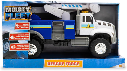 12" 3+ Mighty Fleet Rescue Force Tough Cab Cherry Picker Toy Truck - Realistic Lights & Sounds, Movable Cherry Picker