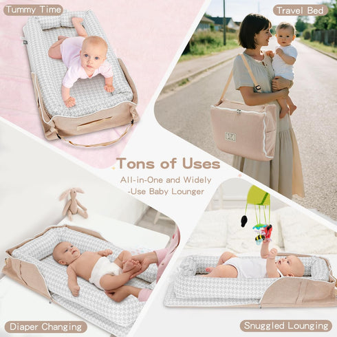Cozy Baby Lounger for Newborn, Portable Breathable Baby Nest Infant Lounger Adjustable U-Shaped Safety Bumper