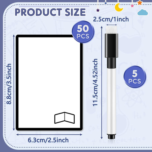 Teling 50 Pcs Multifunctional Tokens Dry Erase Cards Reusable Cards Blank Playing Cards White Flash Card Erasable Index Cards Bulk with 5 Black Marker Pens for DIY Games, School, Office, Housework