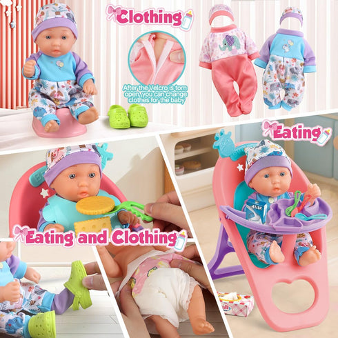 Set 11" Chair,24 2 Sets 3-5 4-6 5-7 Baby Doll Crib and Stroller Accessories Play with Baby Doll,Dining PCS Dolls