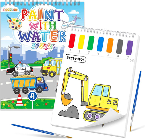 SOCOLER Paint with Water Coloring Books for Toddlers, Traffic Theme Mess Free Watercolor