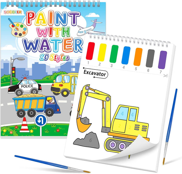 SOCOLER Paint with Water Coloring Books for Toddlers, Traffic Theme Mess Free Watercolor