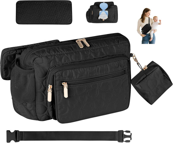 Rexmore Puffer Quilted Fanny Pack Diaper Bag for Mom - Womens Compact