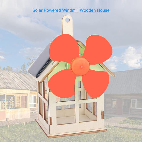 Windmill Wooden House Experiment Toy, Solar Powered DIY Kids Science Educational Experiment Toy