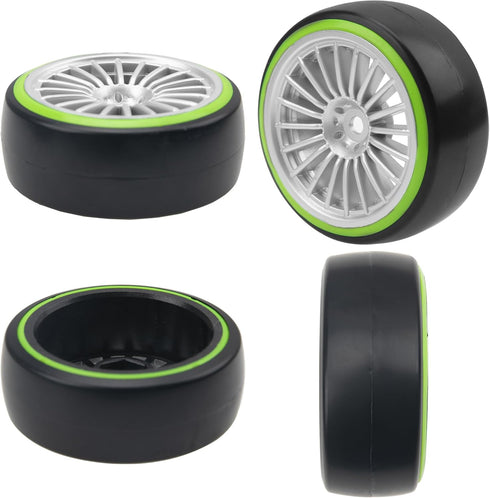 4Pack ShareGoo 1/10 RC Drift Car Tires, Plastic Tyres and 12mm Hex Hard Plastic Wheel Rims for Traxxas HSP Tamiya