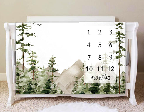 Adventure Awaits Baby Milestone Blanket with Birth Stat Sign, Mountain Baby Growth Chart Monthly Blanket, 50"x40"