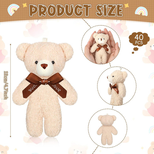 HyDren 40 Pcs Mini Bear Toy, 4.7 Inch Stuffed Tiny Bear, Back to School Gift, Soft Bear Keychain, Mini Stuffed Animal,