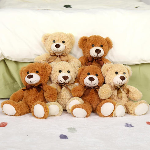 MorisMos Bulk Teddy Bears, 6 Packs of 14 Inch Stuffed Animals, Soft Plush Bears for Baby Shower, Kids, Brown, Dark Brown