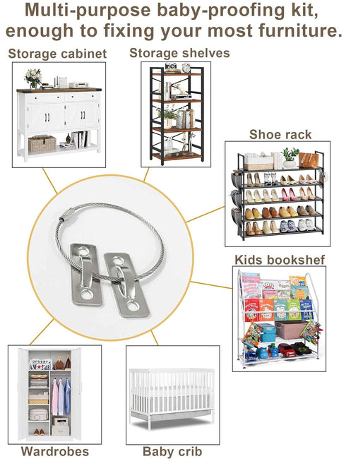 6 Sets Anti Tip Furniture Anchors - Baby Proofing Earthquake Straps, Secure to Wall Anchors for Home Safety