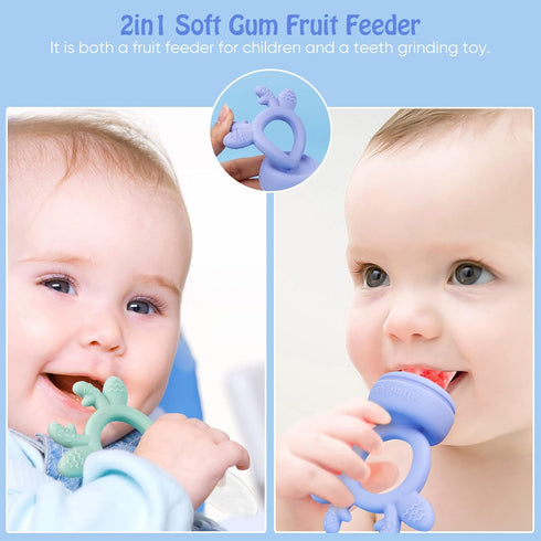 Solids/Frozen 4M+, 2-Pack Baby Fruit Feeder Pacifier, Infant Teether Toy BPA-Free Silicone Pouch & Nipple, Safely