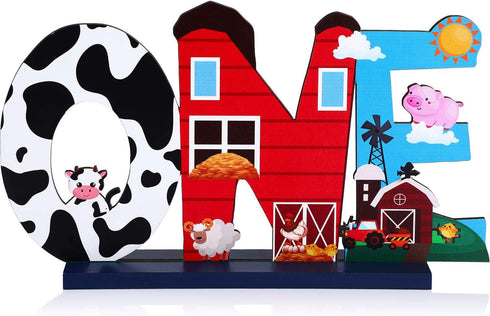 Farm Animal 1st Birthday Party Table Decoration, One Table Topper Letter Sign Wood Barnyard First Birthday Milestone