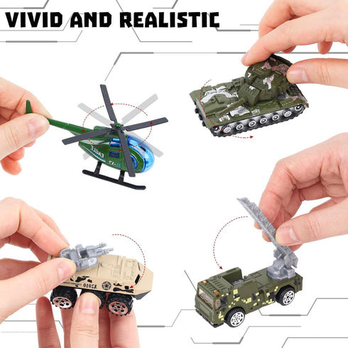 62PCS Diecast Military Vehicles Playsets - 3 Otters Army Toy Vehicle Models with Alloy Metal Vehicles and Army Men
