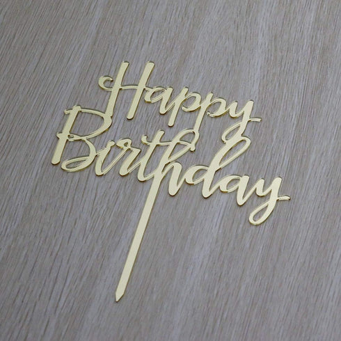 Happy Birthday Cake Topper - Birthday Party Decorations, Mirror Gold Acrylic