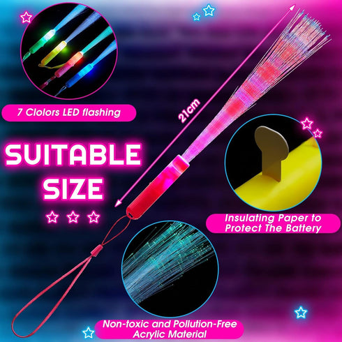 Zhanmai 24 Pieces Upgraded Glow Fiber Wands, LED Light Fiber Optic Sticks for Wedding Party Favors
