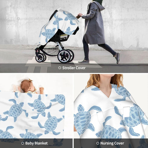 Hcpwzrf Swimming Blue Turtle Baby Car Seat Cover & Nursing Cover - Breathable Stretch Multi-Use Cover