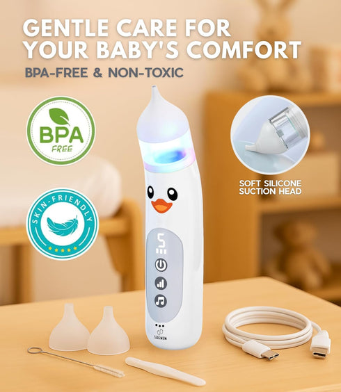 Seremum 5 Nasal Aspirator for Baby Electric Nose Cleaner and Booger Sucker with LED Light and Music, Gentle Suction