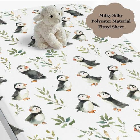 Wicbfdfv 28"x52" Watercolor Puffins Boho Leaves Fitted Crib Sheet for Baby Girls Boys Cute Bird Baby Sheet for Standard