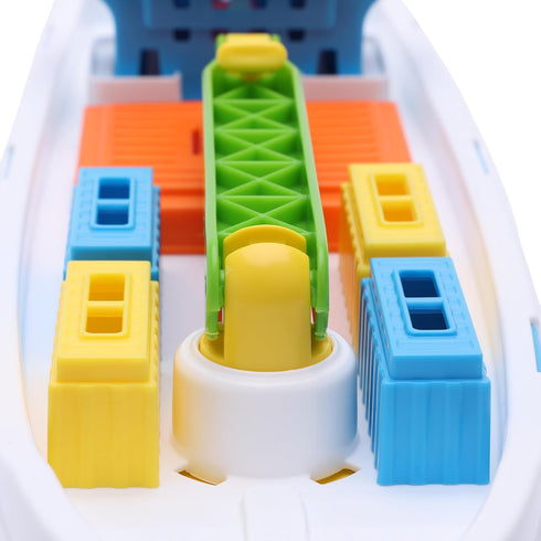 Toyland 41cm (16") 6 3 Colourful Cargo Ship with Moveable Doors, Crane & Plastic Containers - Kids Floating Water Toy