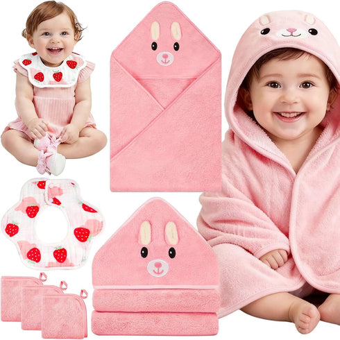 Sublaga 5 Pcs Baby Towels Set, 32x32 in Hooded Bath Towel, 3 Pcs