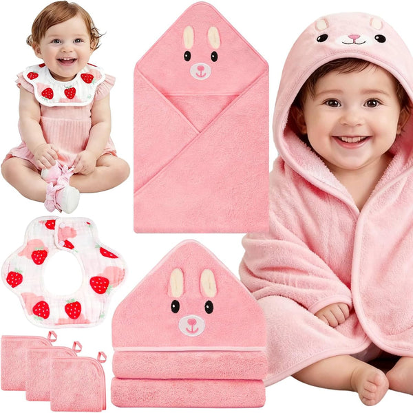 Sublaga 5 Pcs Baby Towels Set, 32x32 in Hooded Bath Towel, 3 Pcs