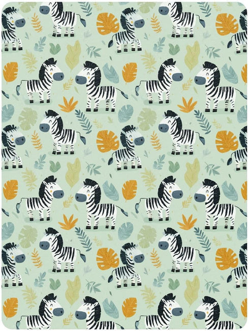 miaozhen 1 Pack 52x28 Cotton Baby Crib Sheets for Boys Girls Soft Comfy Funny Jungle Zebras Green Playard Mattress