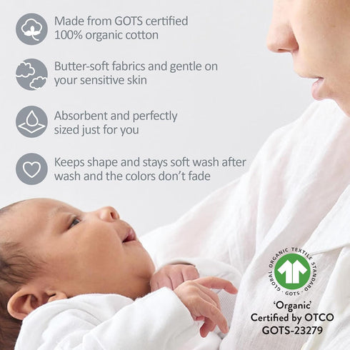 10-Pack 100% Butterblu Bailey Burp Cloths Organic Cotton Knit for Newborn & Baby Boys & Girls, Stone Natural Rainbow
