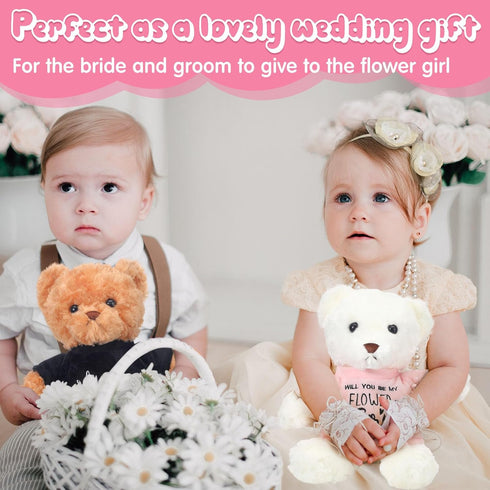 Hungdao 2 Pcs Wedding Flower Girl Proposal Gifts, 11.8 Inch Plush Bear for Wedding Proposal and Bridal Party
