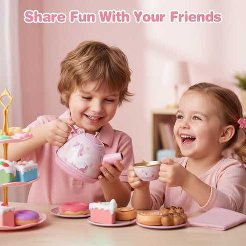 Set 49PCS Teaset 3-8 iAOVUEBY Tea Party for Little Girls, Princess Tea Time Toys Including Dessert Carrying Case, Kids