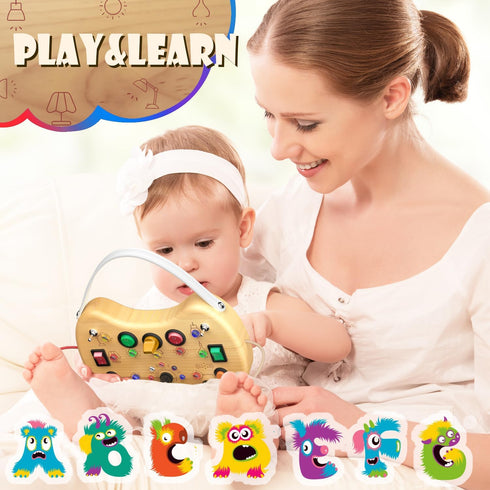 1-3 UdoUto Montessori Wooden Busy Board for Toddlers with LED Light Lights & Switches,Portable Activity Board for Car