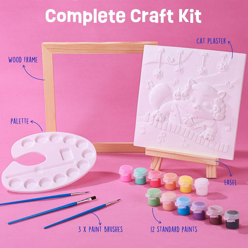ONE TO FOUR Cat Plaster Painting Kit - Paint Gifts for Kids Ages 8-12, DIY Art Supplies Set, Birthday Gift